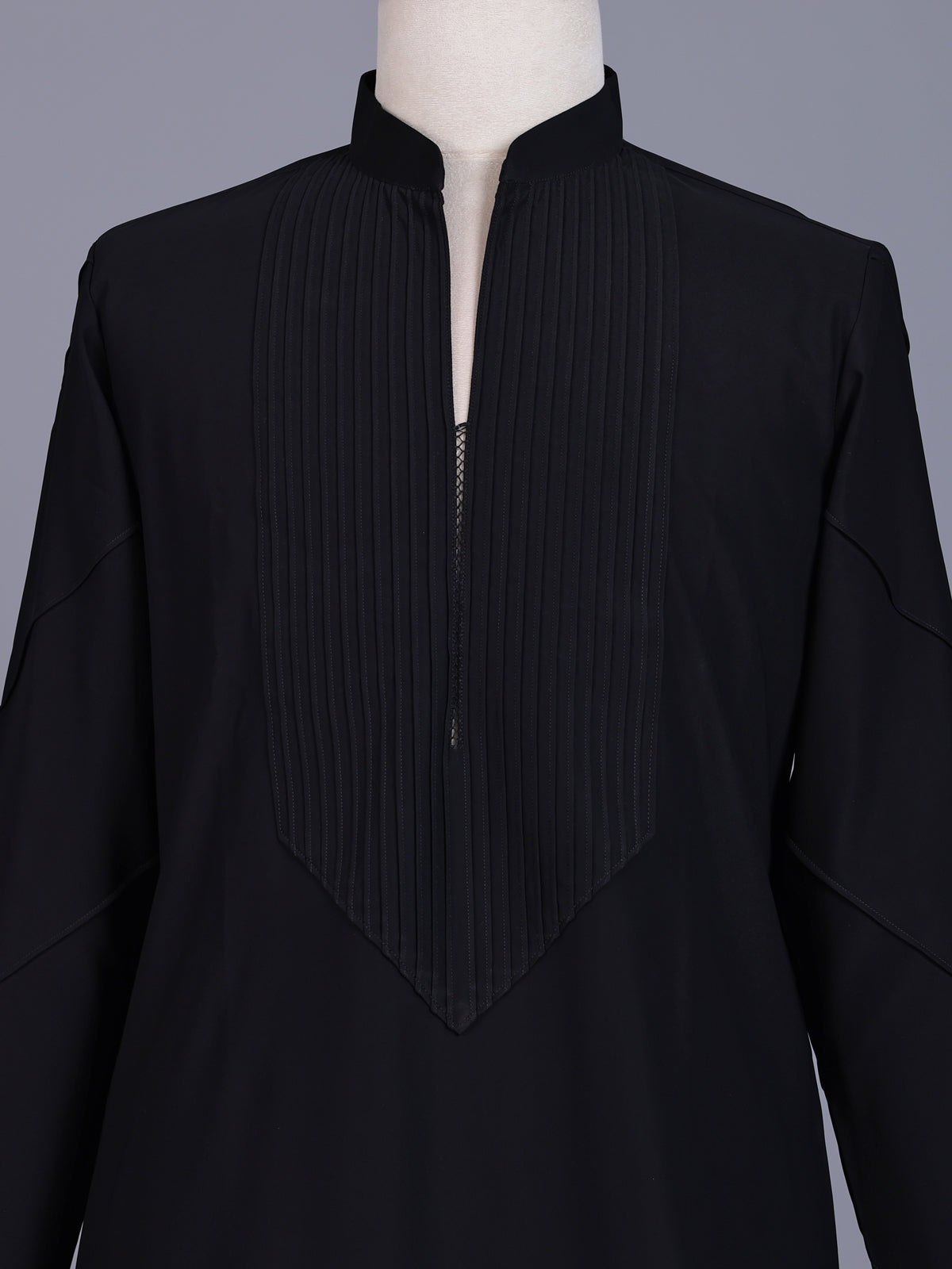 Black Poly-Viscose mens kurta suit with modern pintuck detailing
