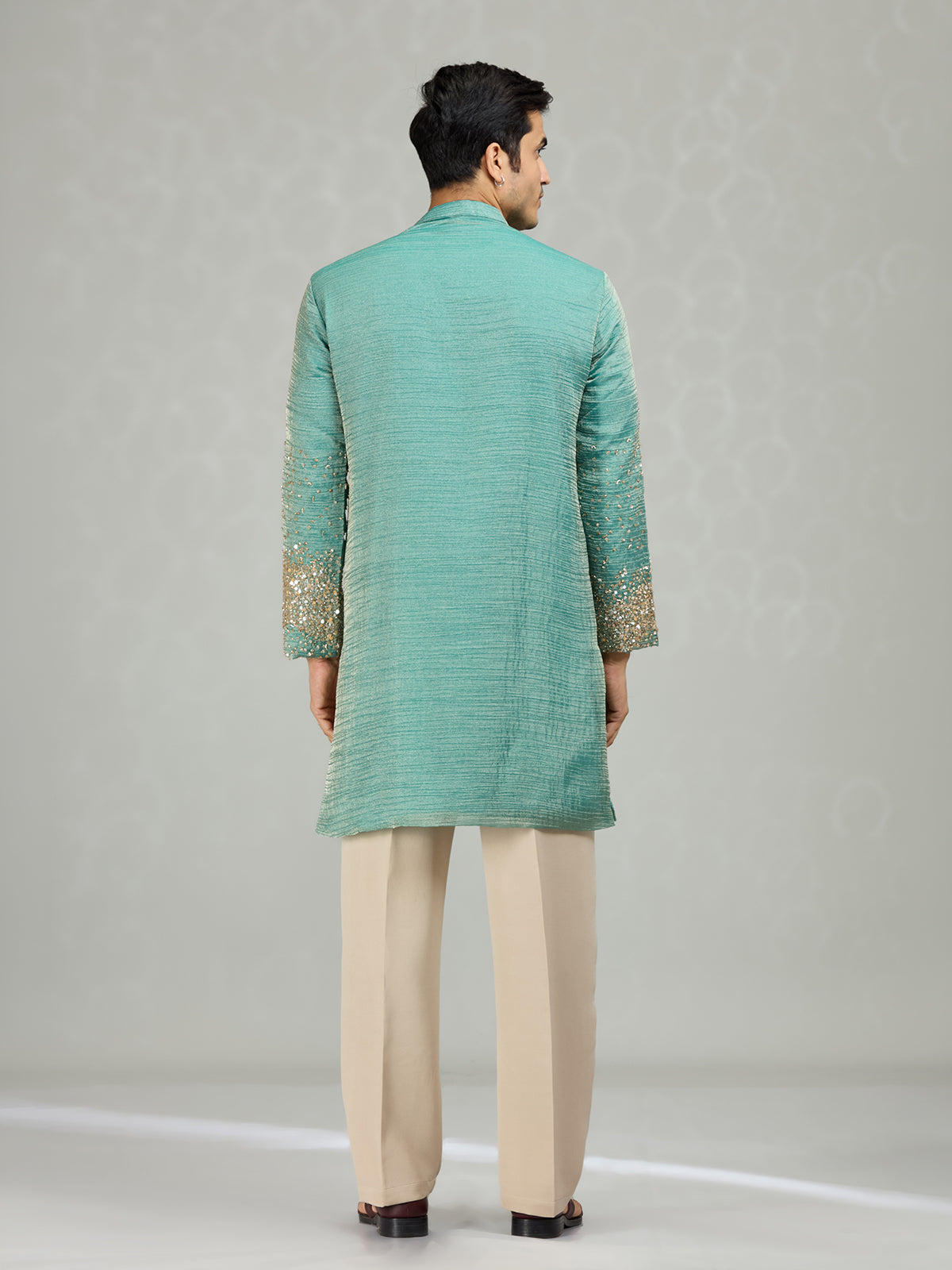 English blue flowing wave artistry men kurta suit