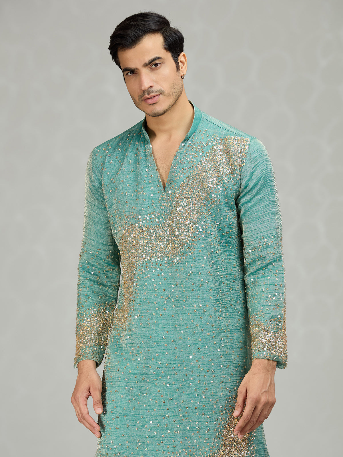 English blue flowing wave artistry men kurta suit