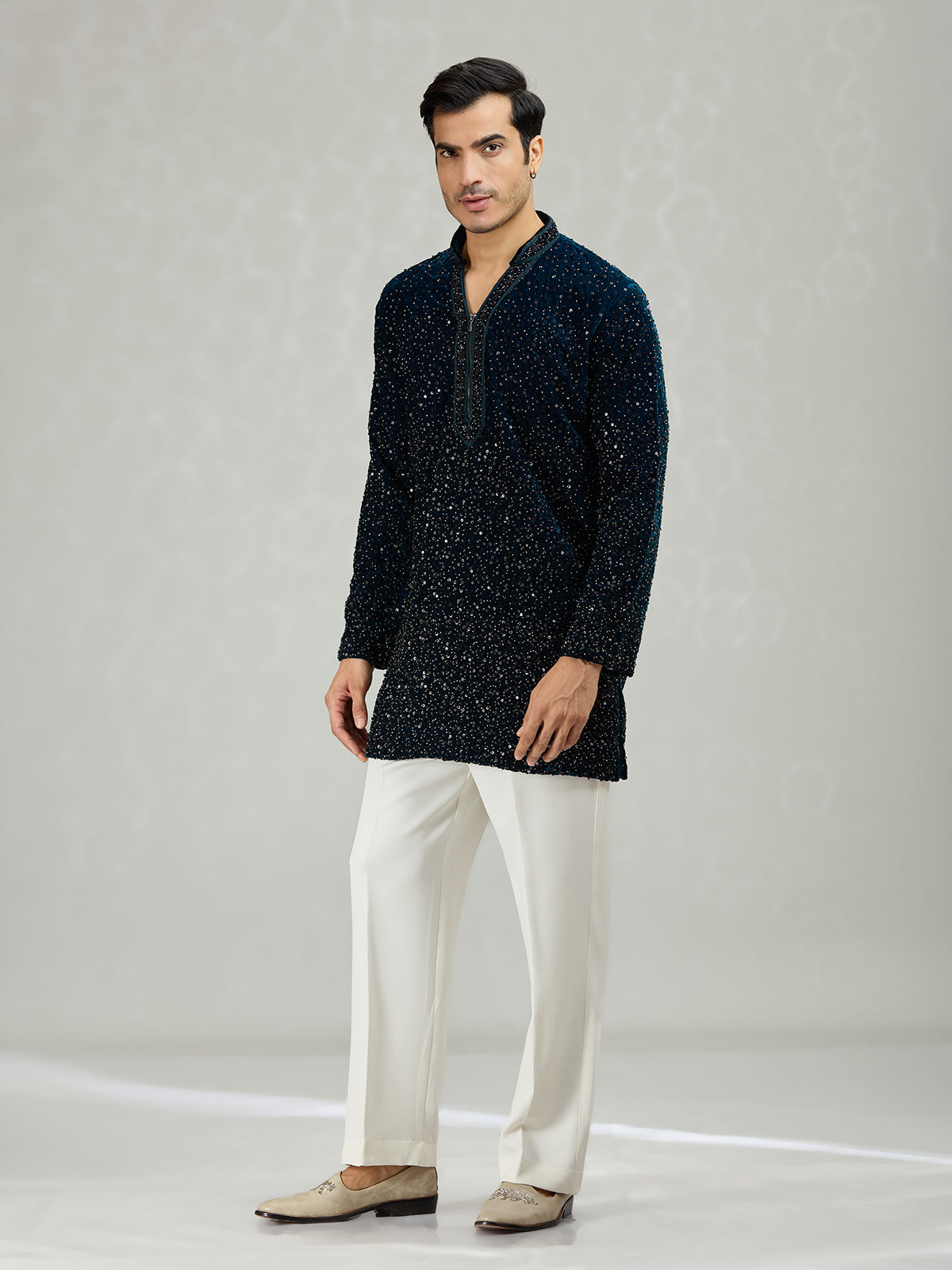 Teal dark blue sleek mens kurta suit