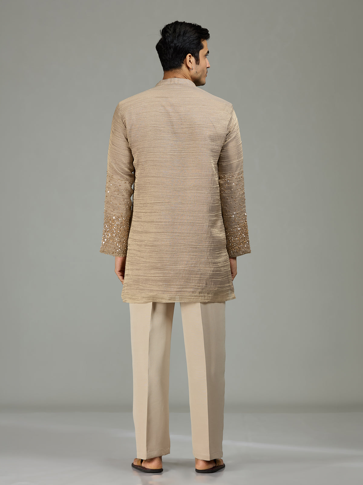 Warm brown sculpted wave patterns men kurta suit