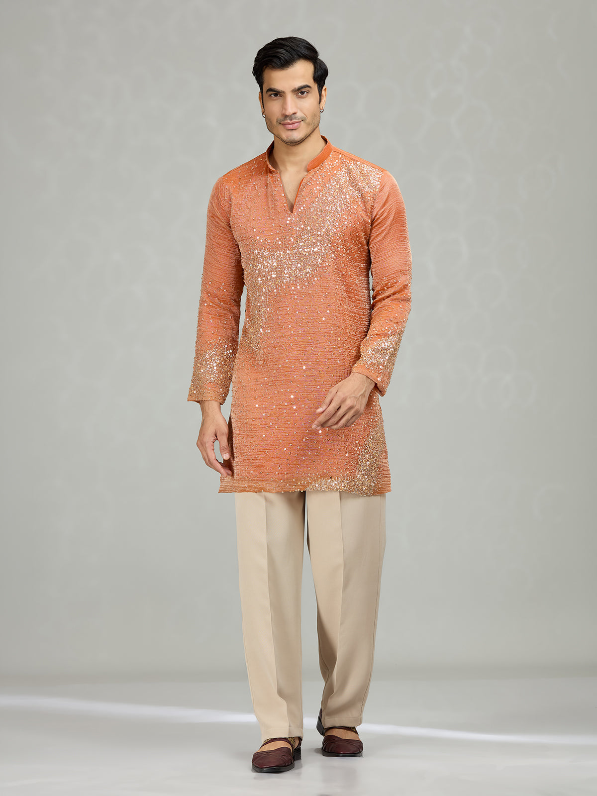 Orange dynamic wave accents men kurta suit
