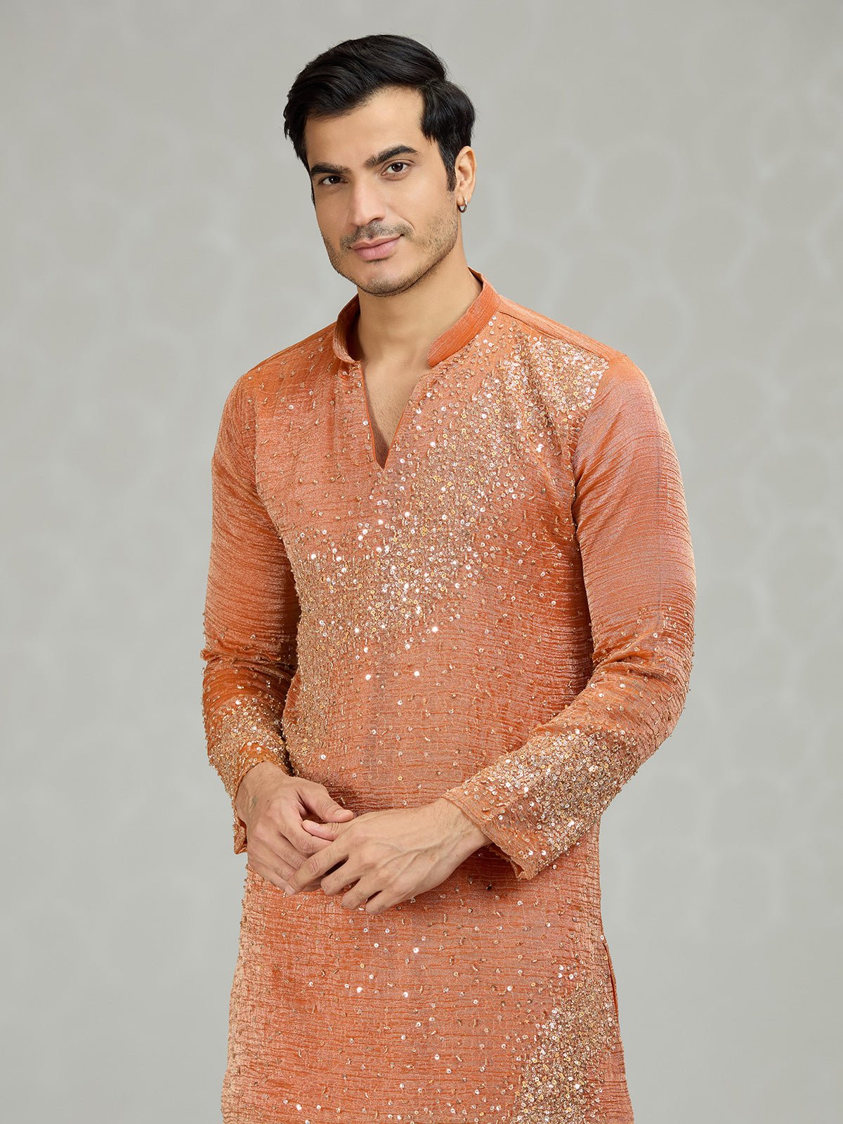 Orange dynamic wave accents men kurta suit