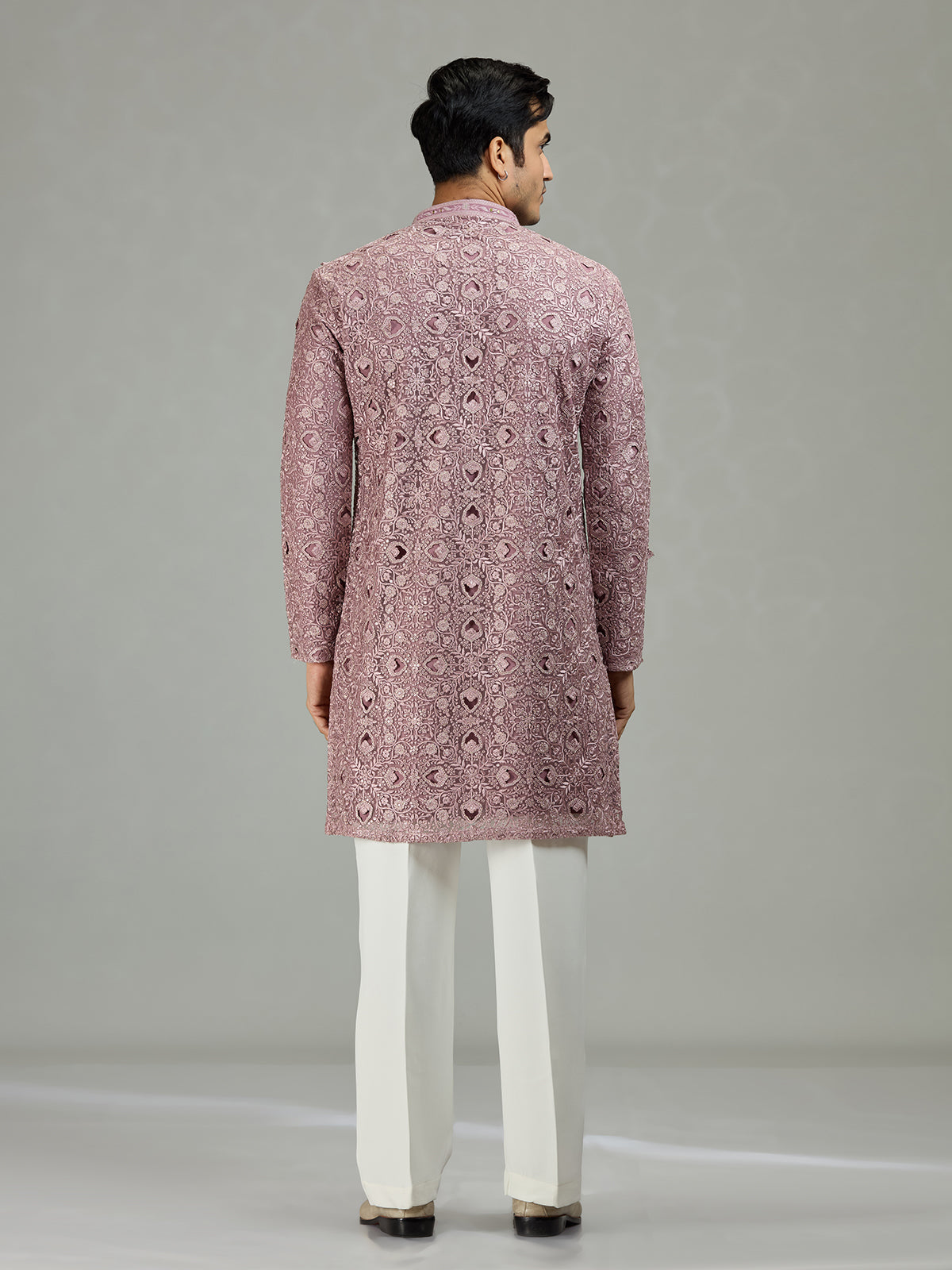 Onion pink diamond cut dapper men kurta suit
