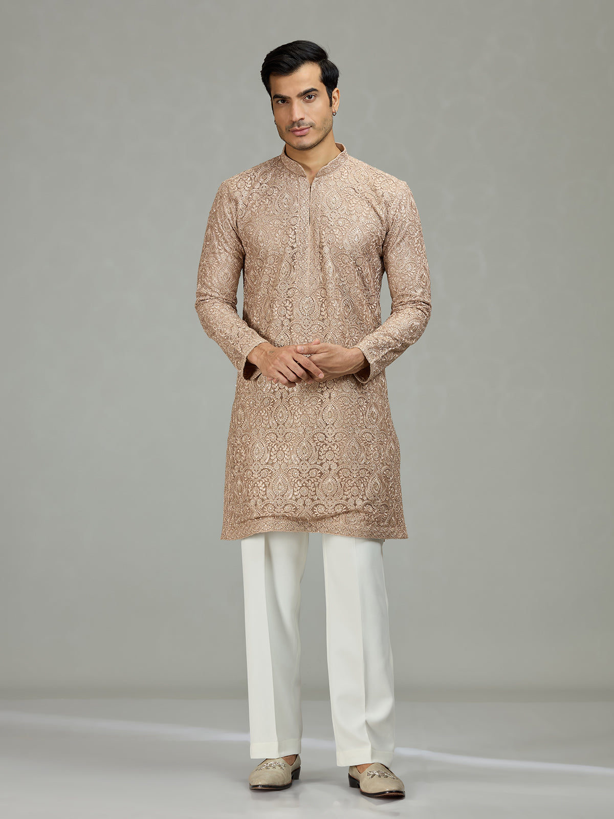 Beige Persian floral jaal majestic men kurta suit