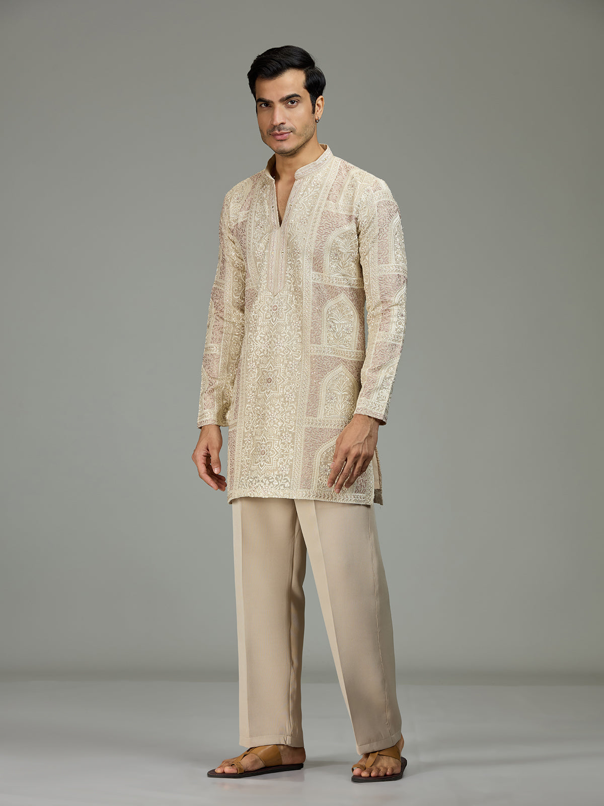 Cream royal embroidered distinguished men kurta suit