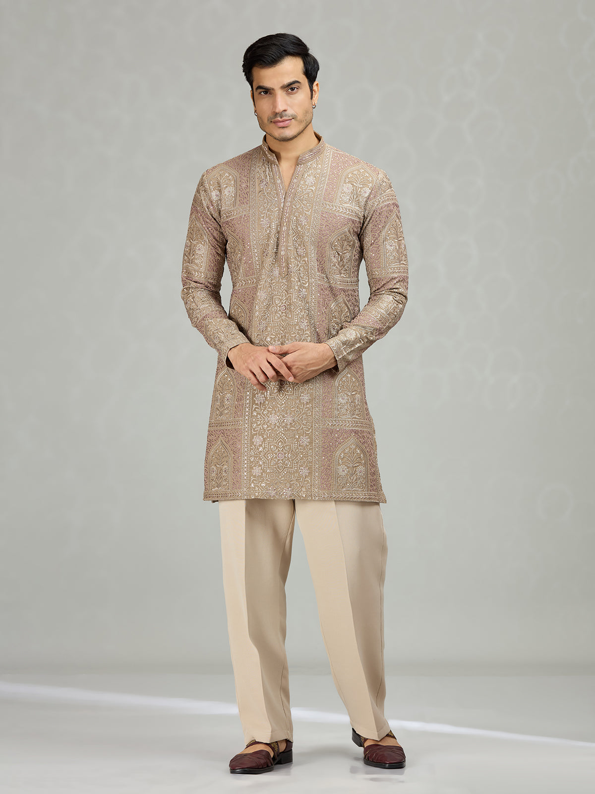Beige royal embroidered premium men kurta suit