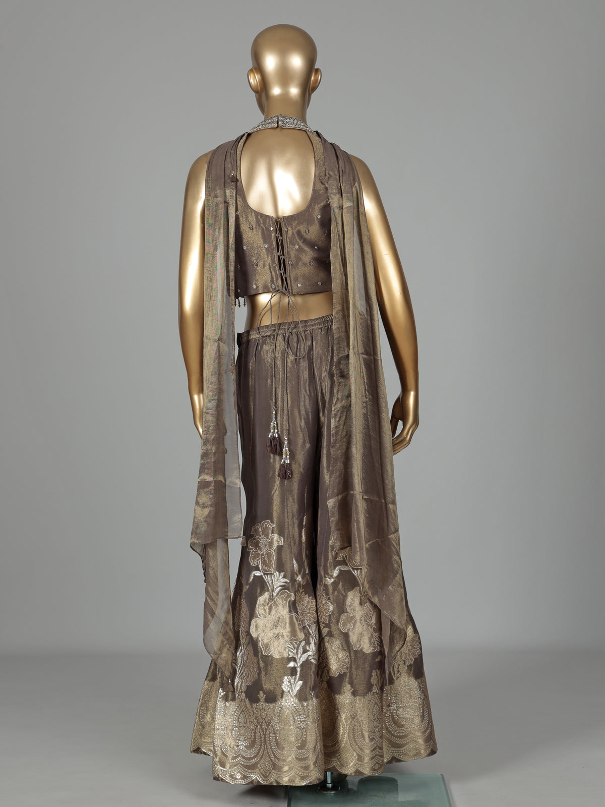 Pastel dusty brown silk salwar suit with diamond embellishments