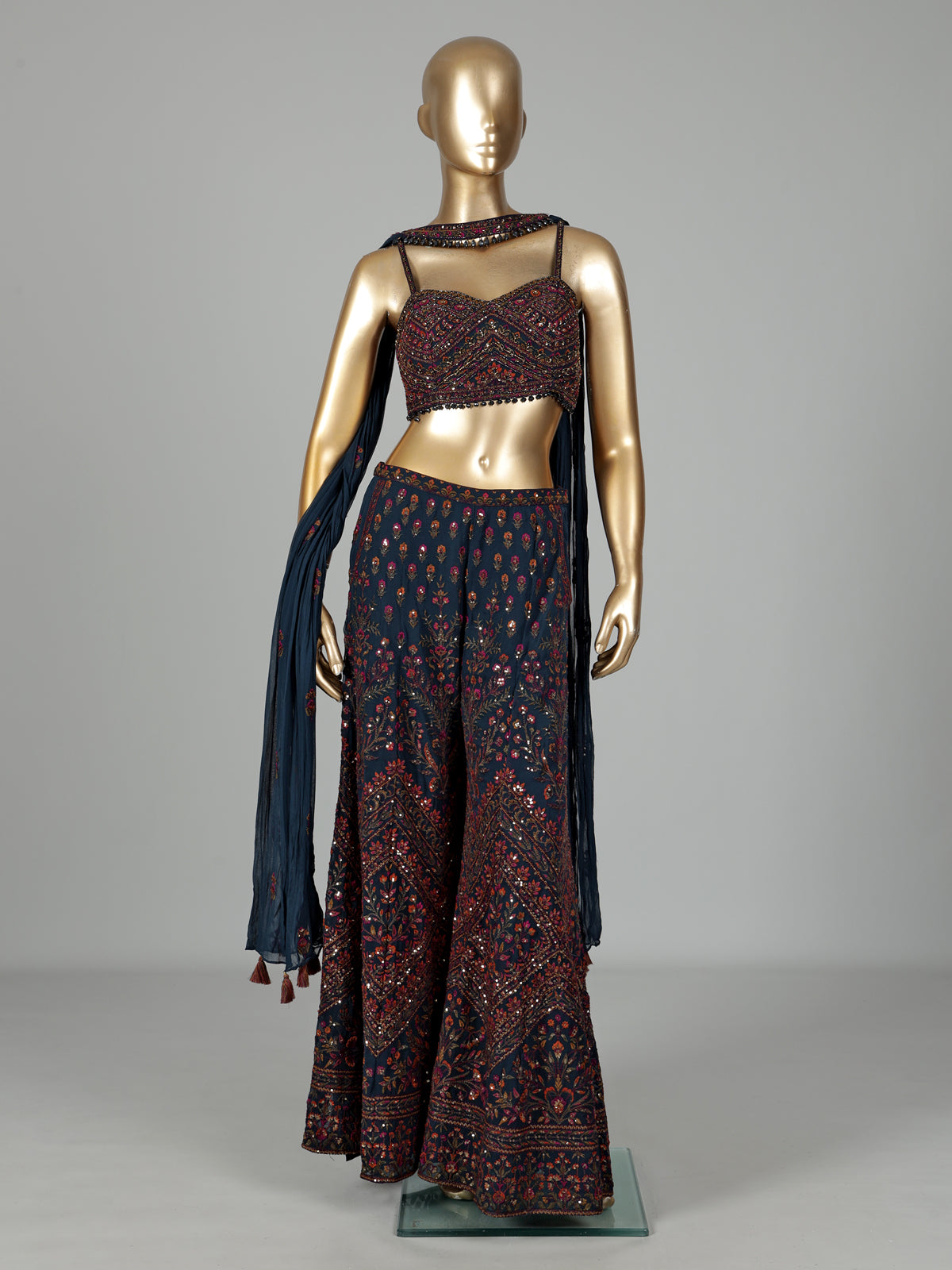 Navy blue georgette salwar suit with intricate zardosi embellishments