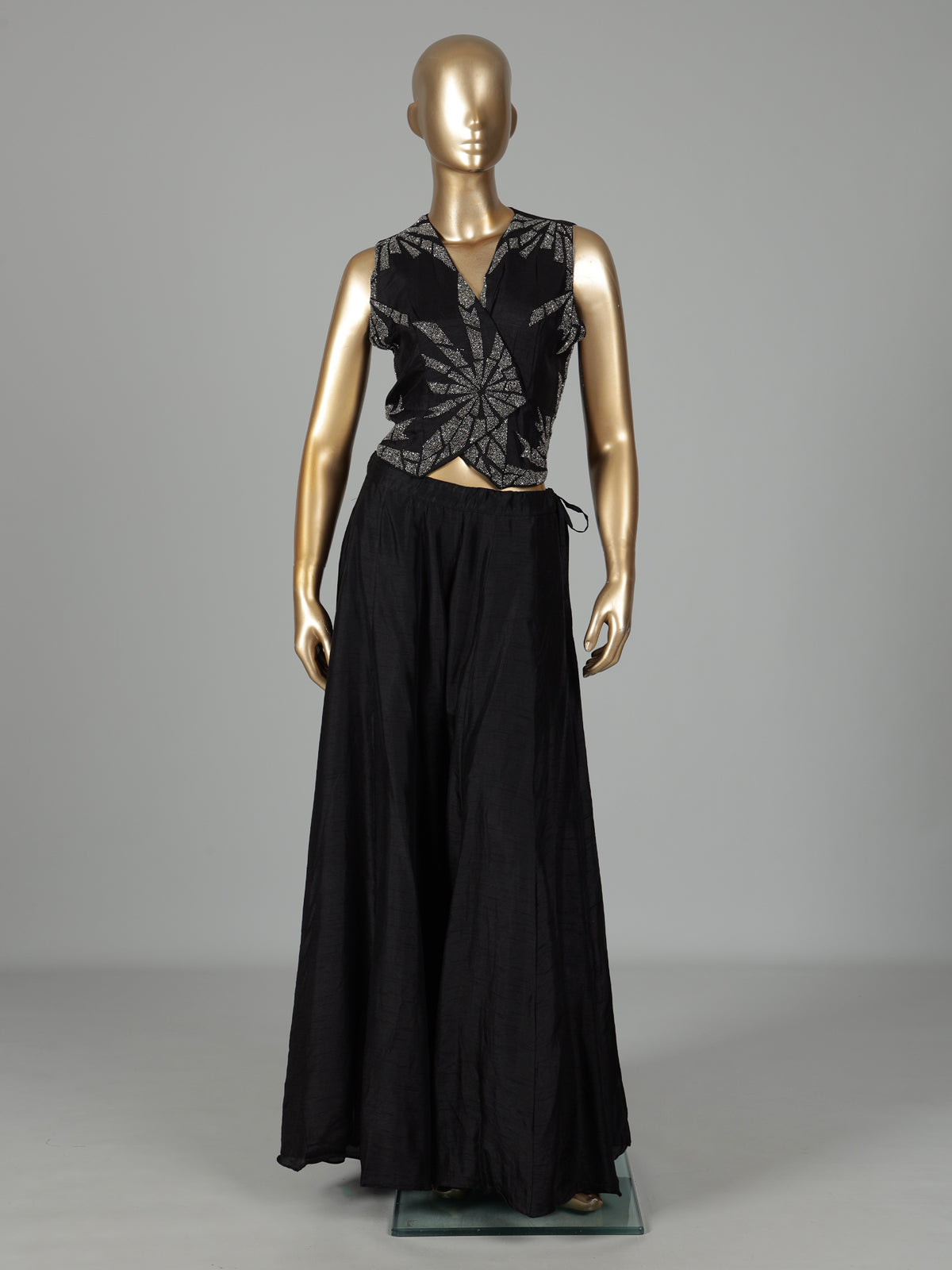 Black raw silk designer salwar suit with bead embellishments