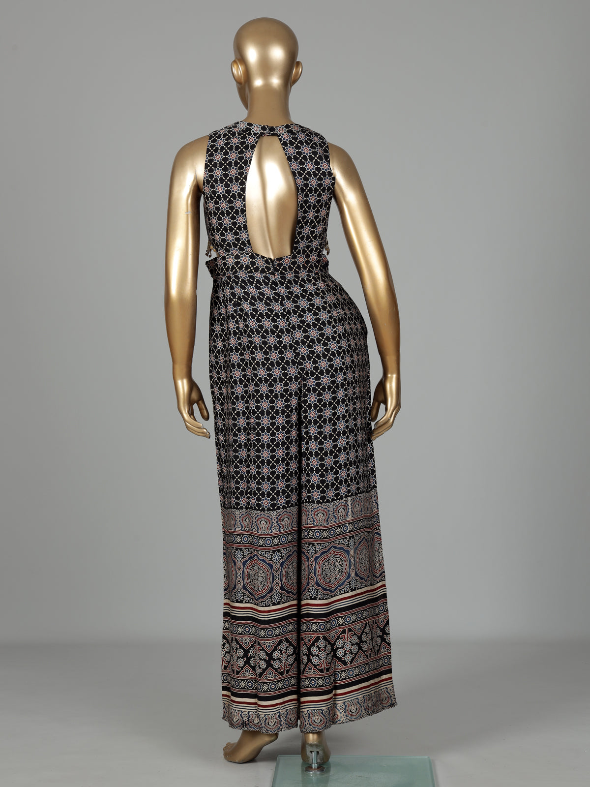 Black cotton silk printed jumpsuit with zardosi embellishments
