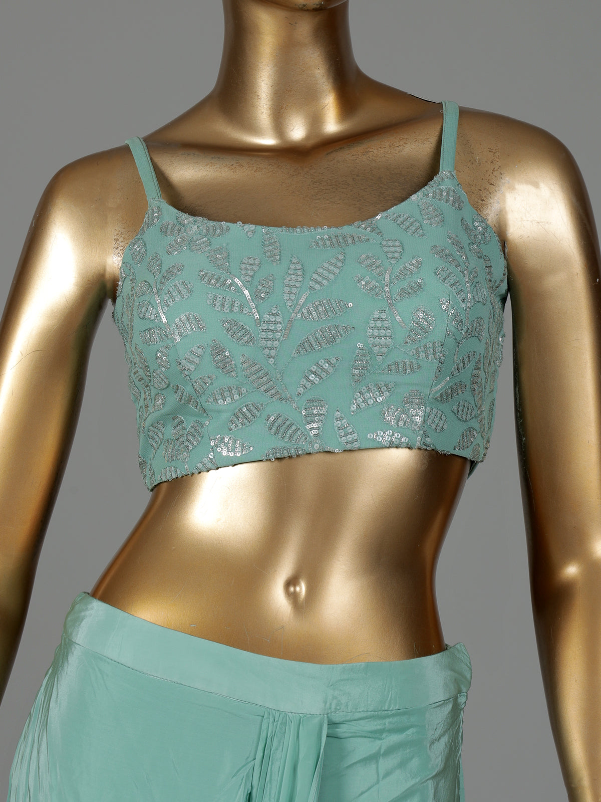 Mint green georgette indowestern suit with sequined jacket