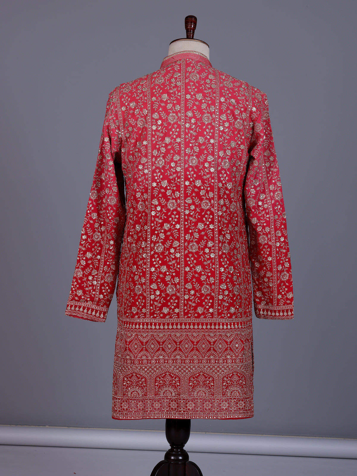 Rani pink georgette mens kurta suit with floral sequin embroidery