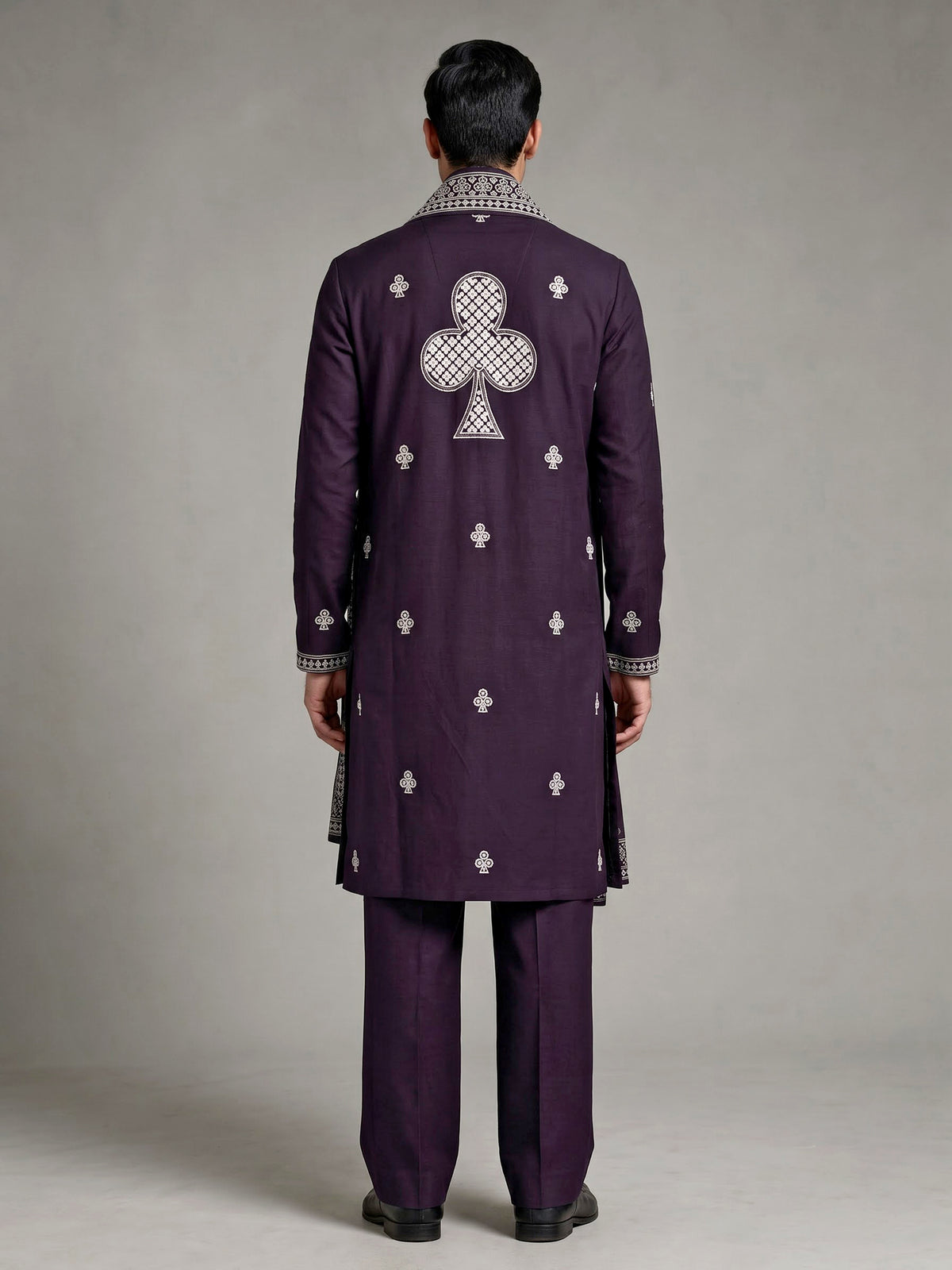 Dark wine georgette mens kurta suit with embellished dupatta