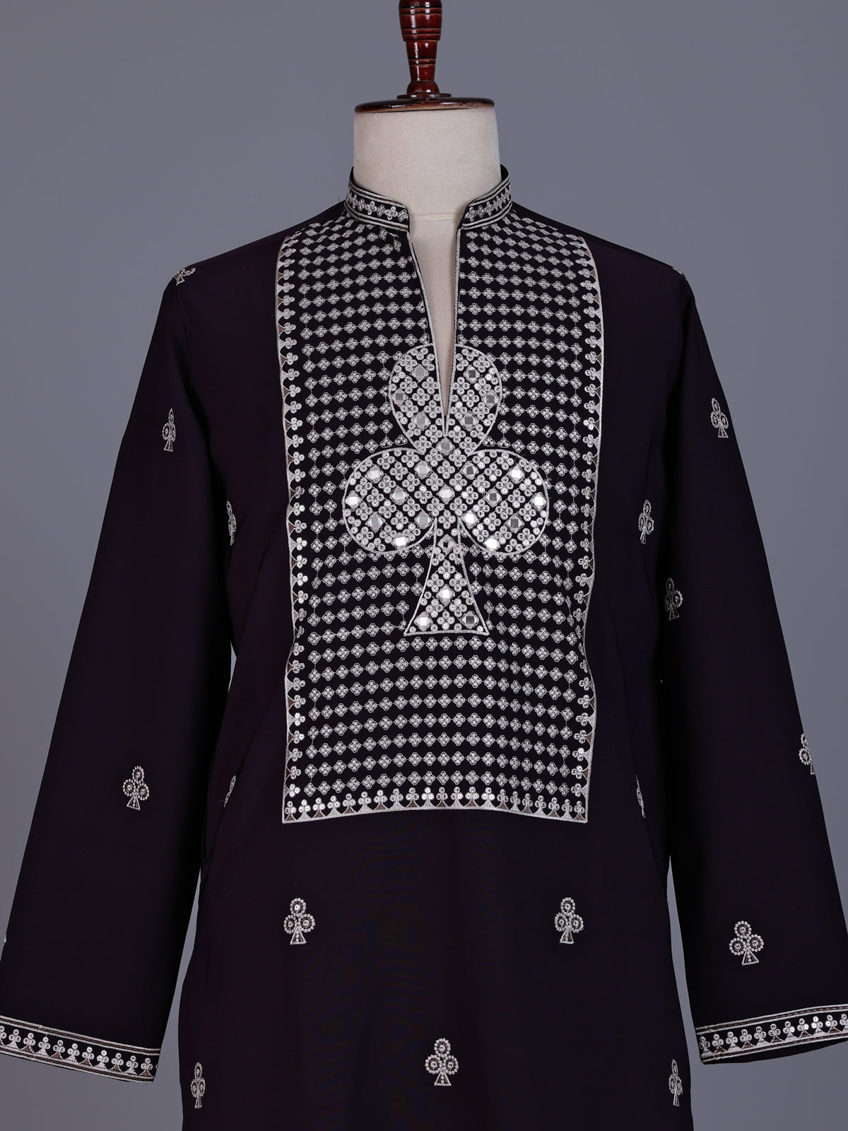 Dark wine georgette mens kurta suit with embellished dupatta