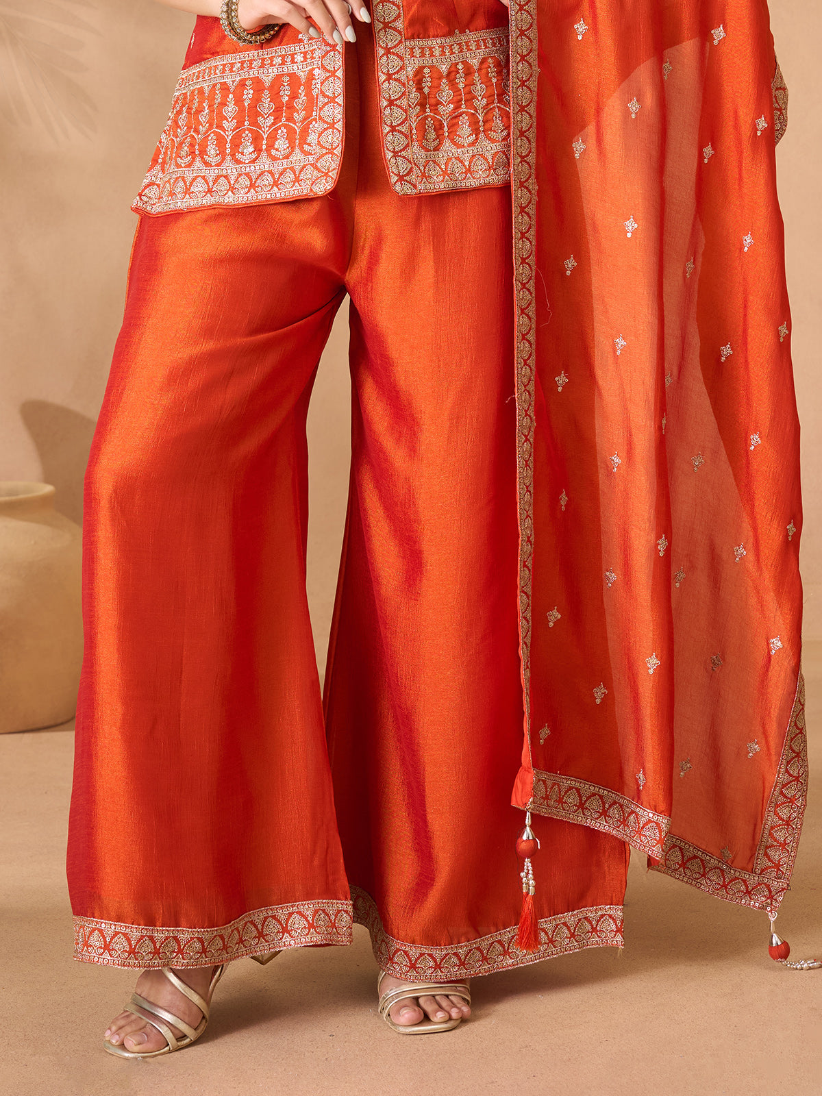 Orange silk palazzo suit for festive celebration