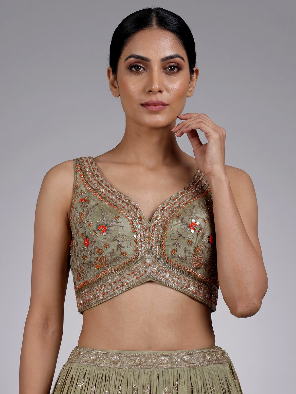 Pista green wedding wear lehenga choli in silk