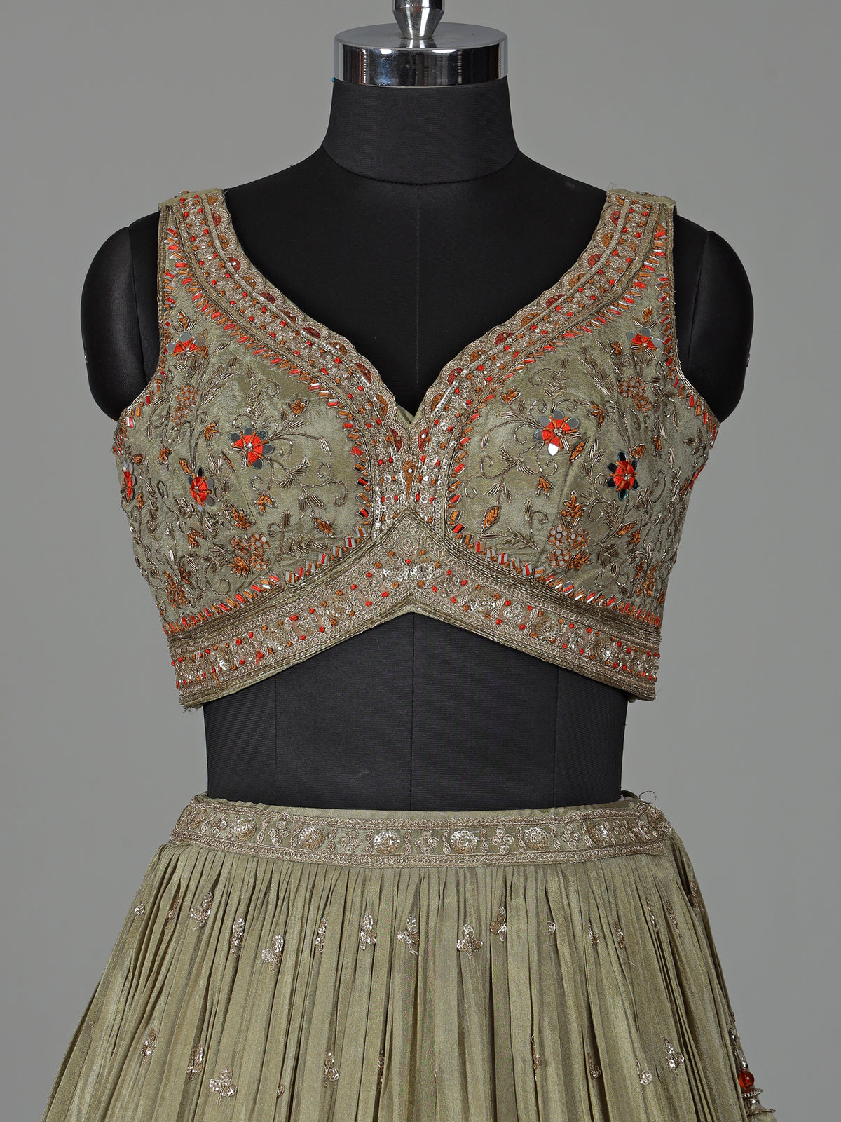 Pista green wedding wear lehenga choli in silk