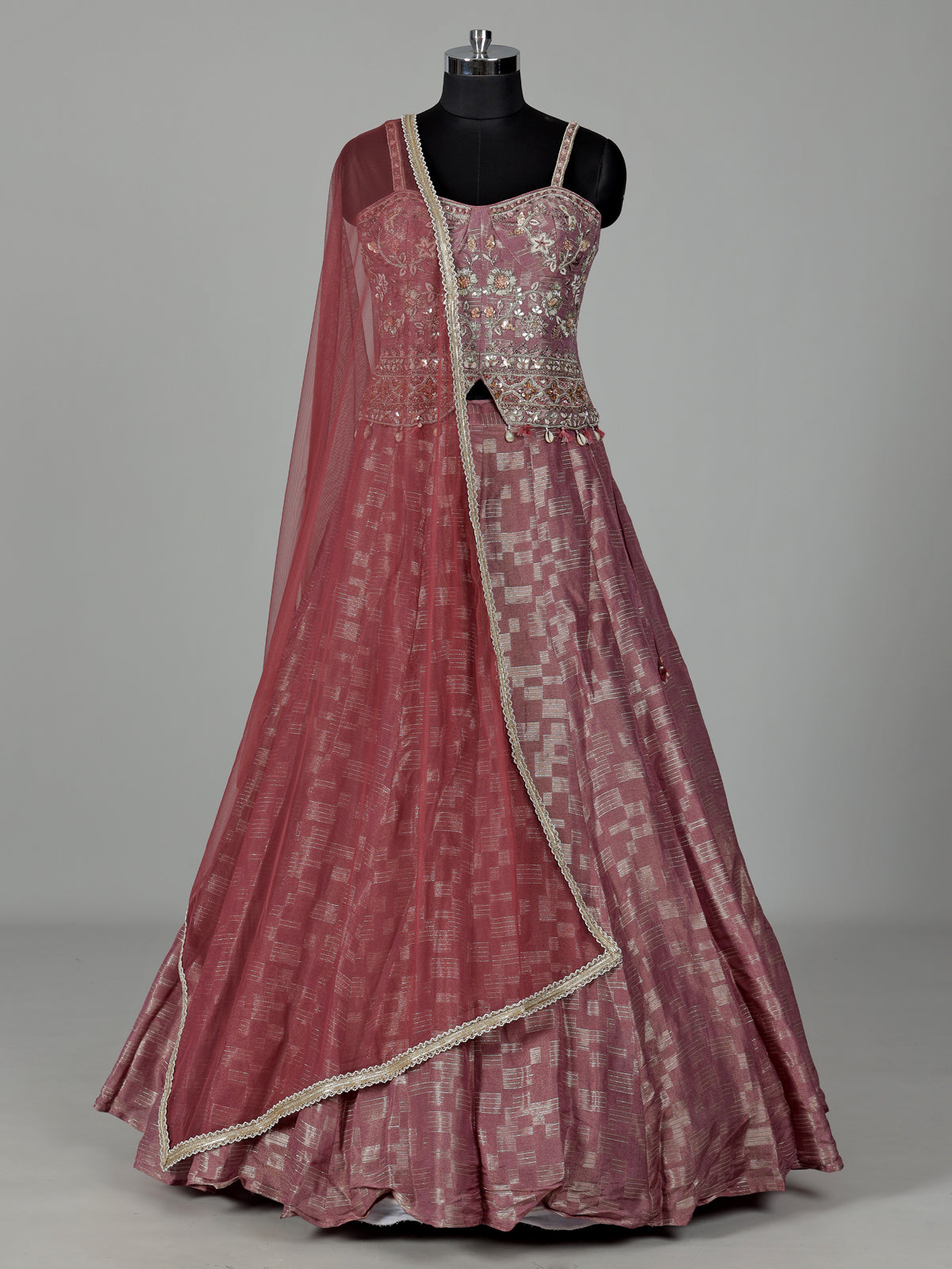 Onion pink silk lehenga choli with zardosi detailing