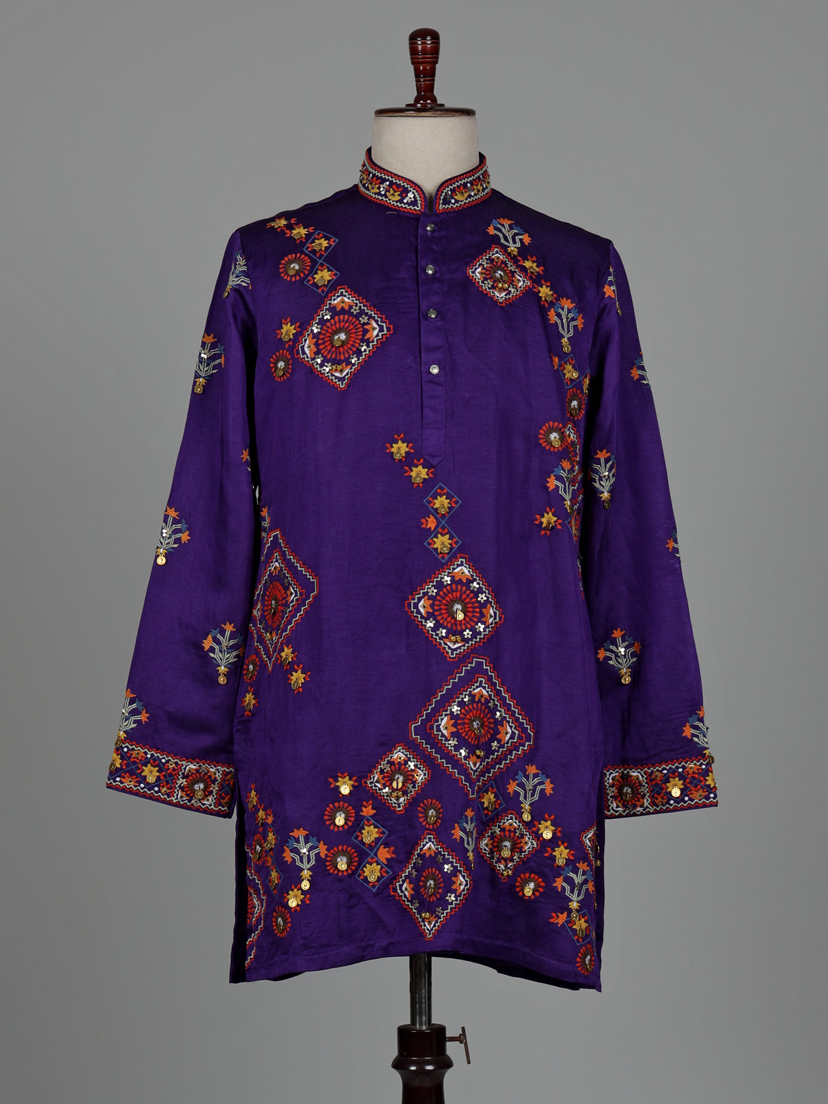 Deep purple raw silk men kurta suit