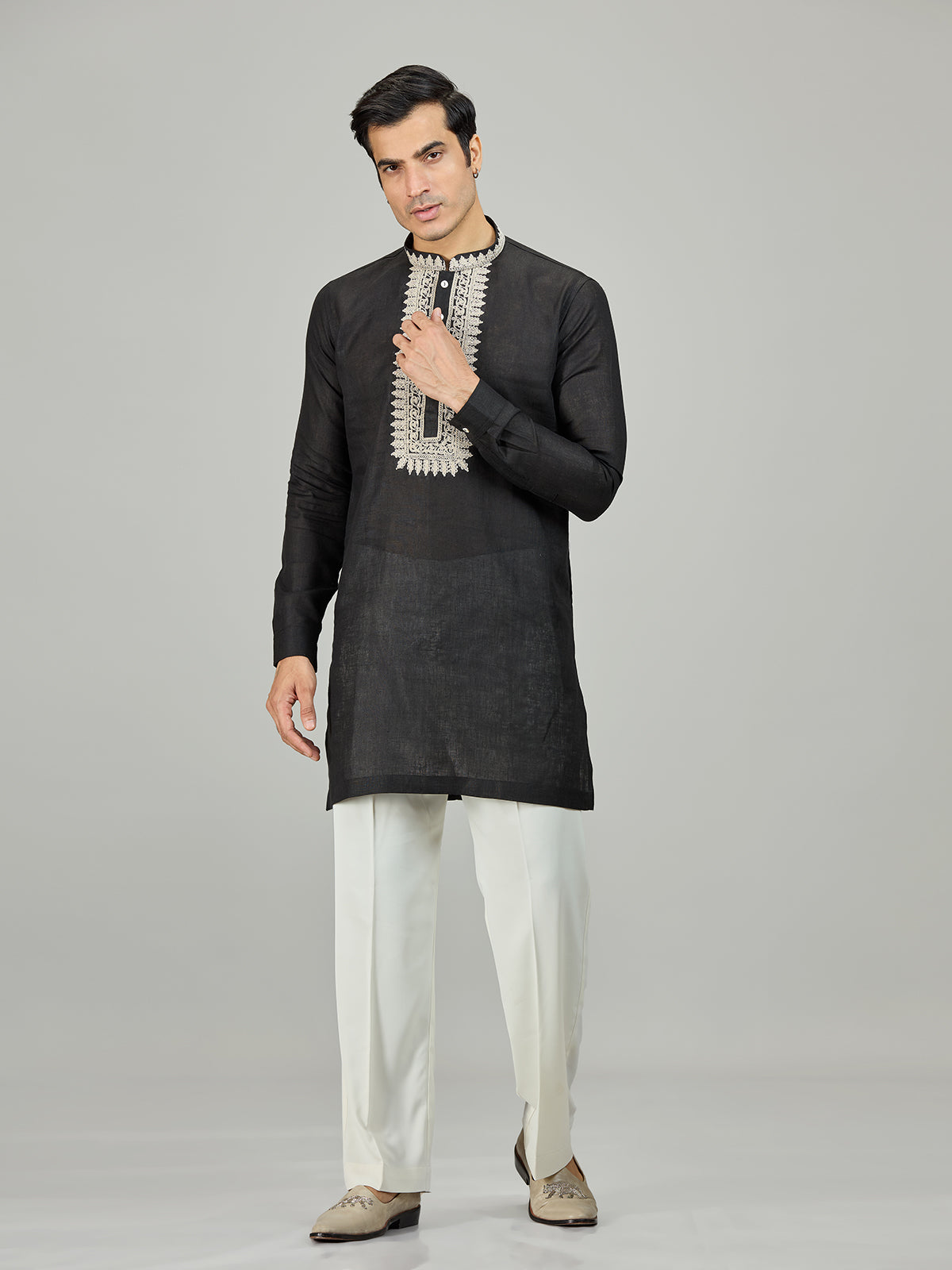 Black classic embroidered premium men kurta suit