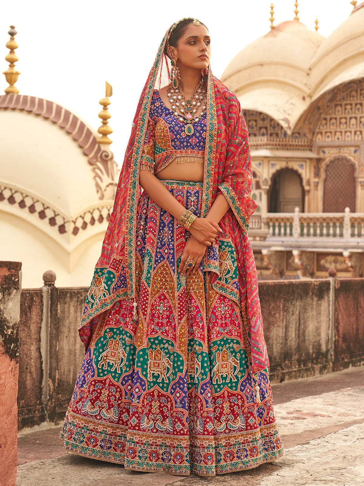 Multicolour royal motif women bridal lehenga choli