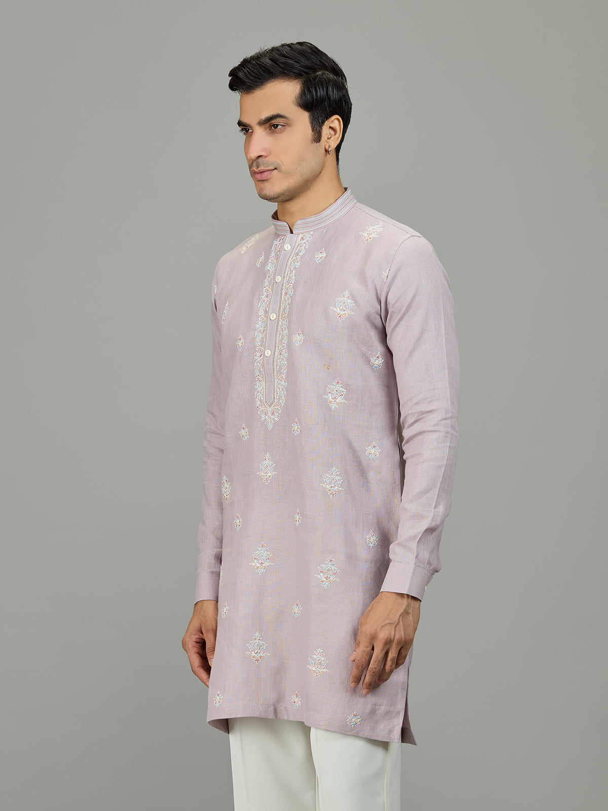 Lilac purple designer linen men kurta