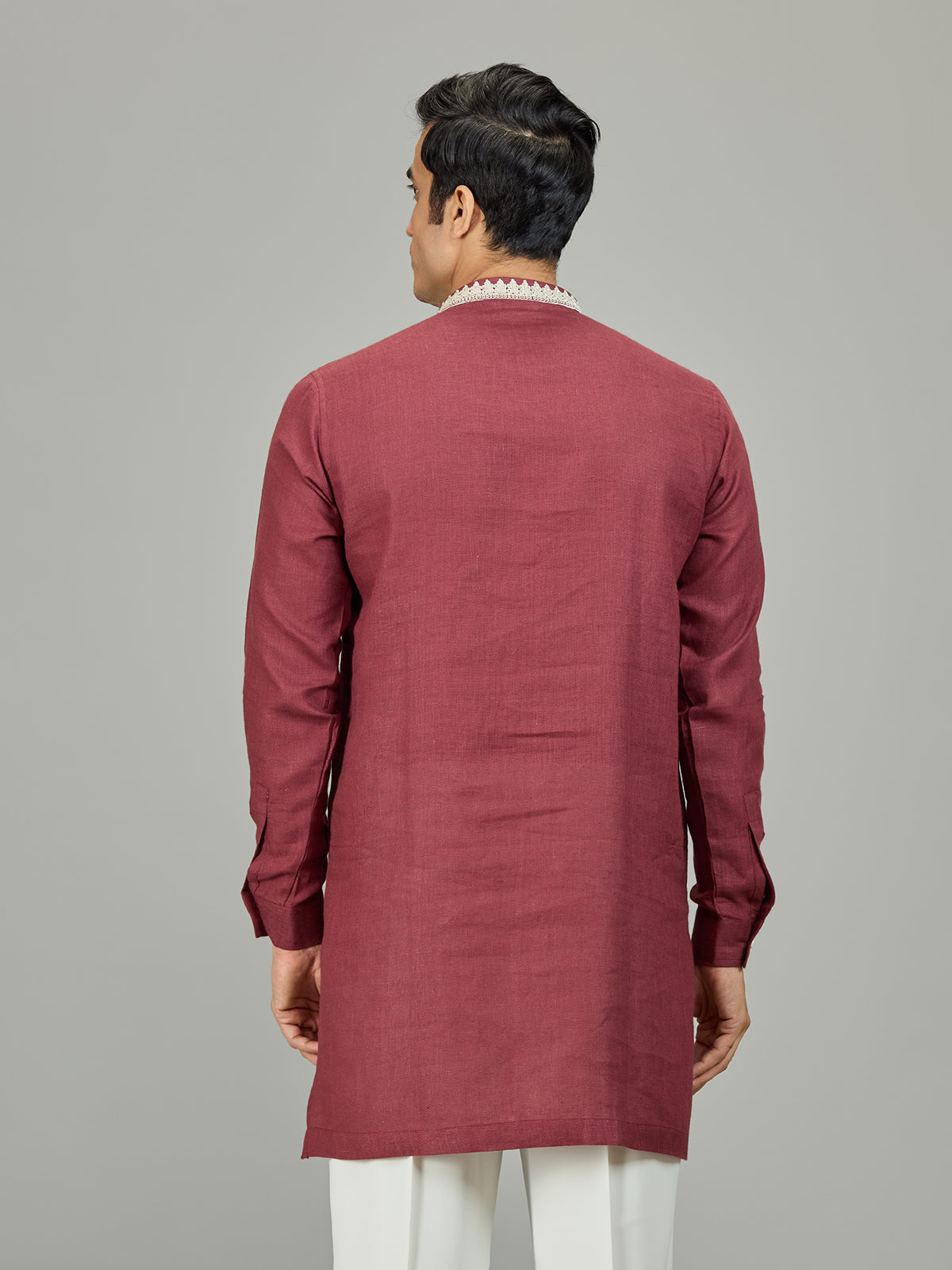 Maroon traditional zardosi linen men kurta