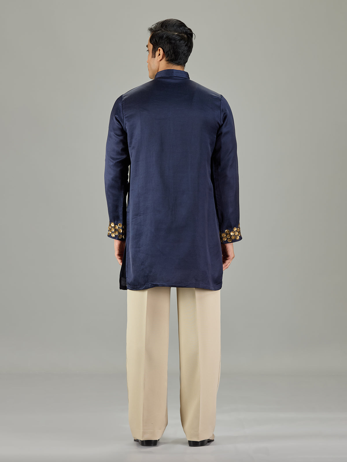 Navy blue cotton silk men kurta suit
