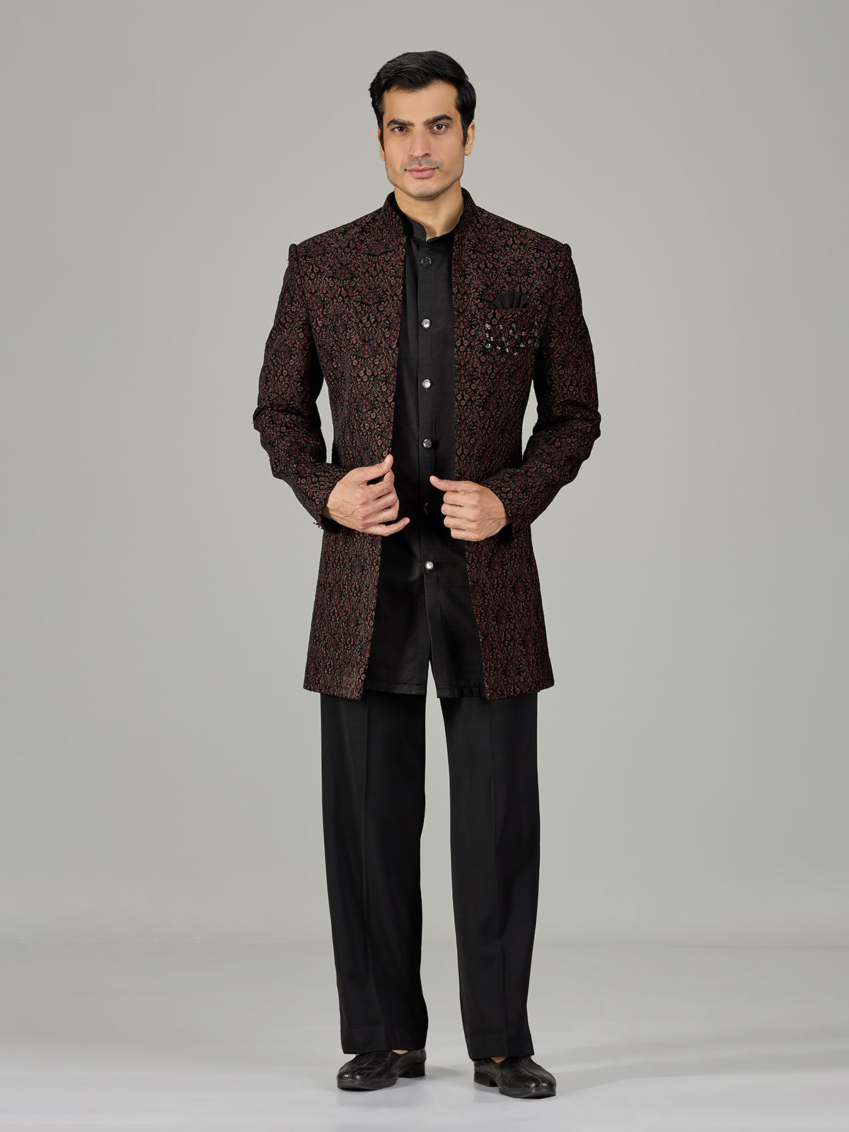 Black persian floral jacket men indo western