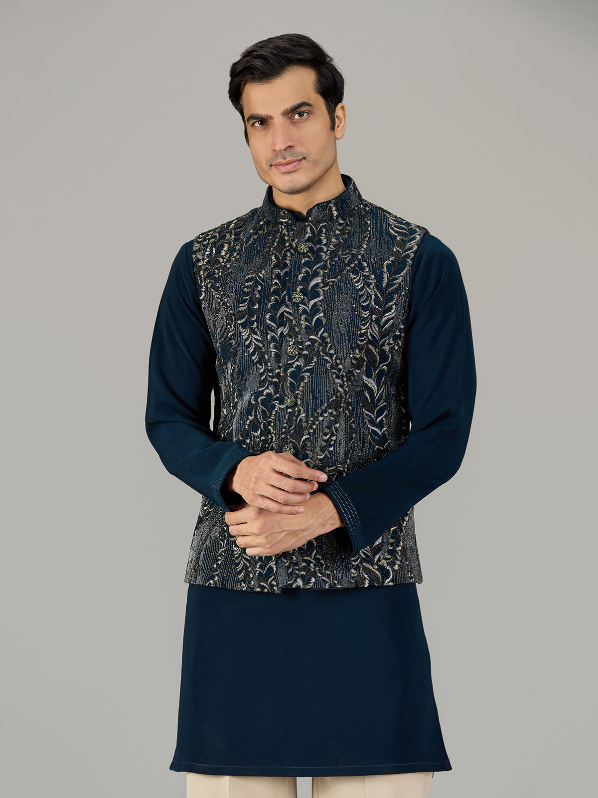 Rama blue climbing vine men waistcoat set