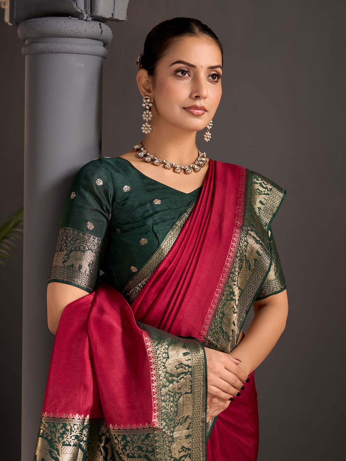 Rani pink peony border women saree