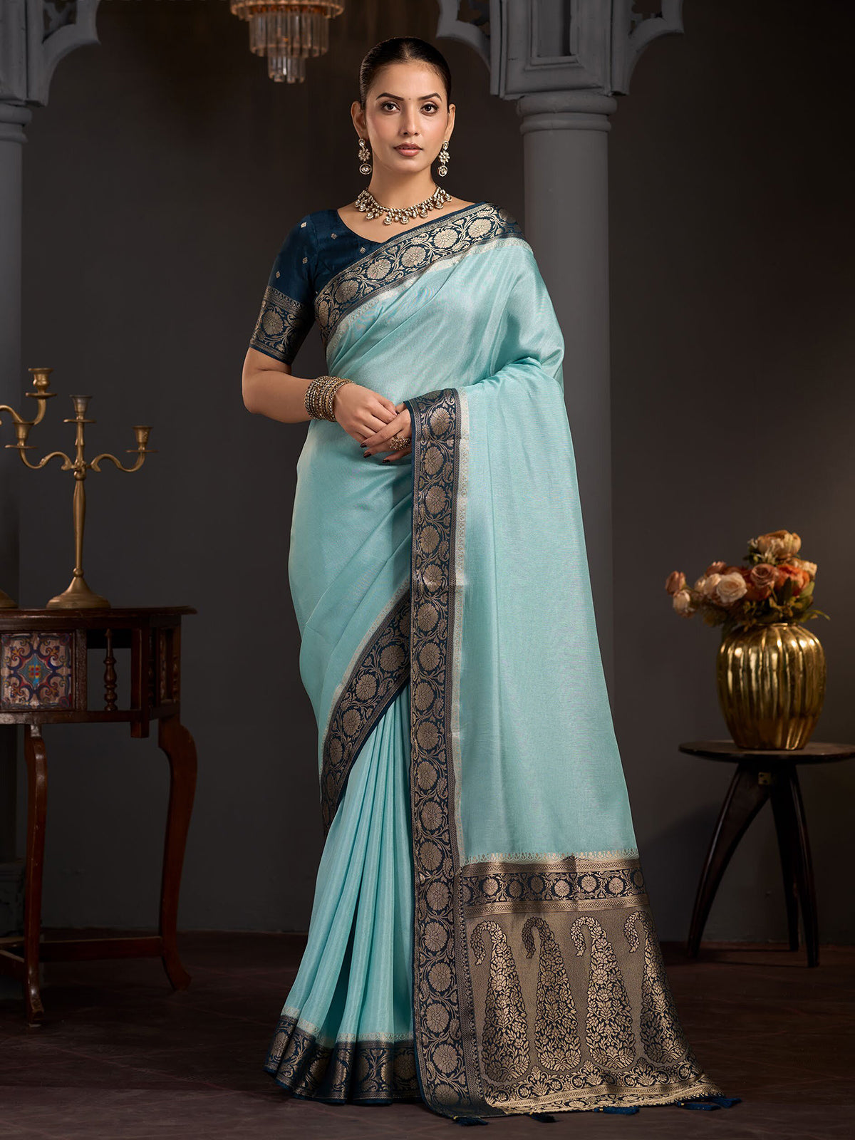 Sky blue grand pallu women saree