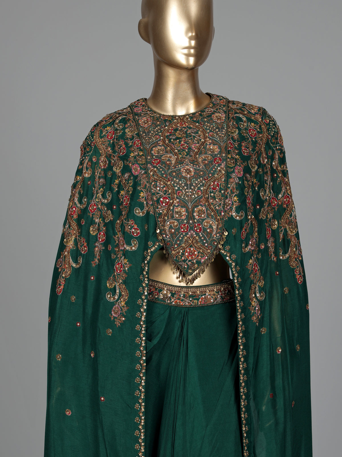 Green mughal floral designer women indo western suit