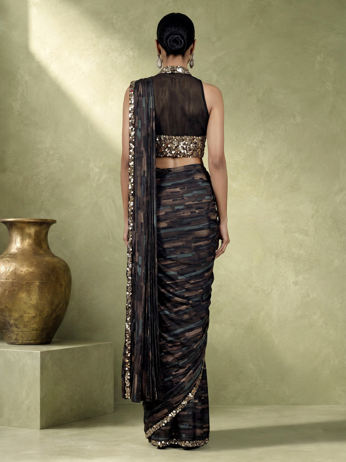 Black foil shimmer couture designer women ready to wear saree