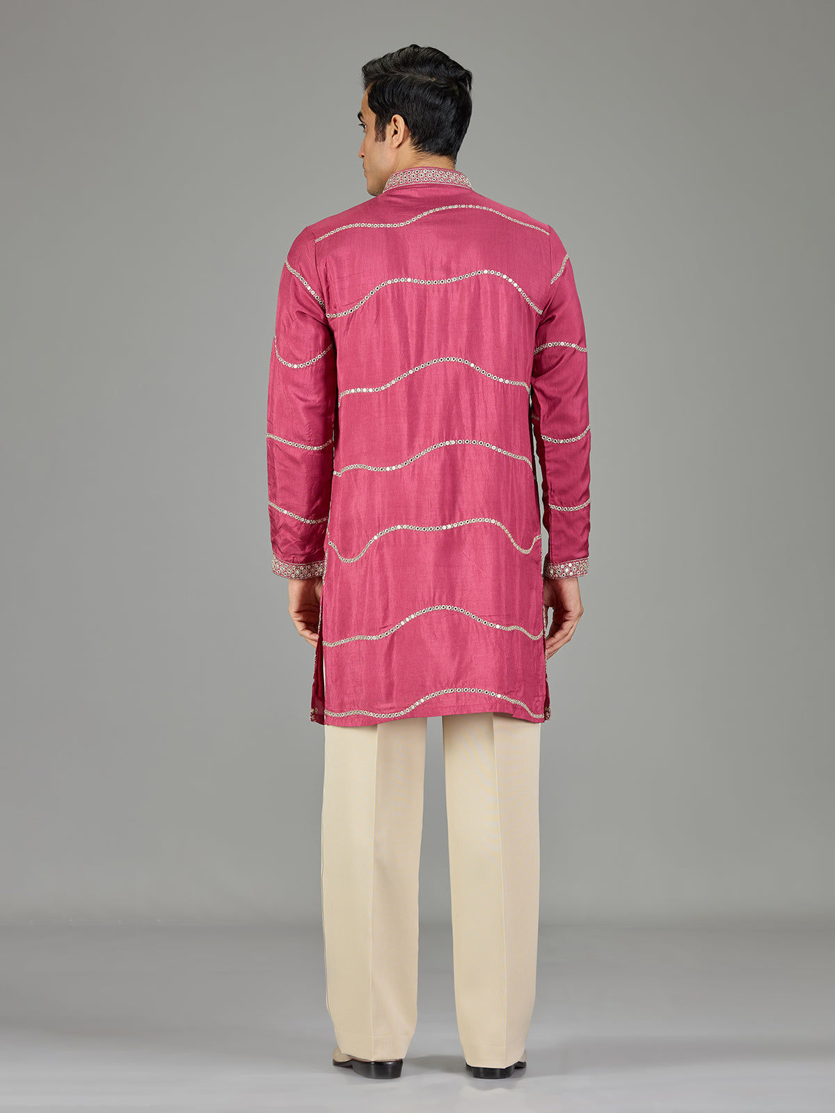 Pink gotta patti zigzag men kurta suit
