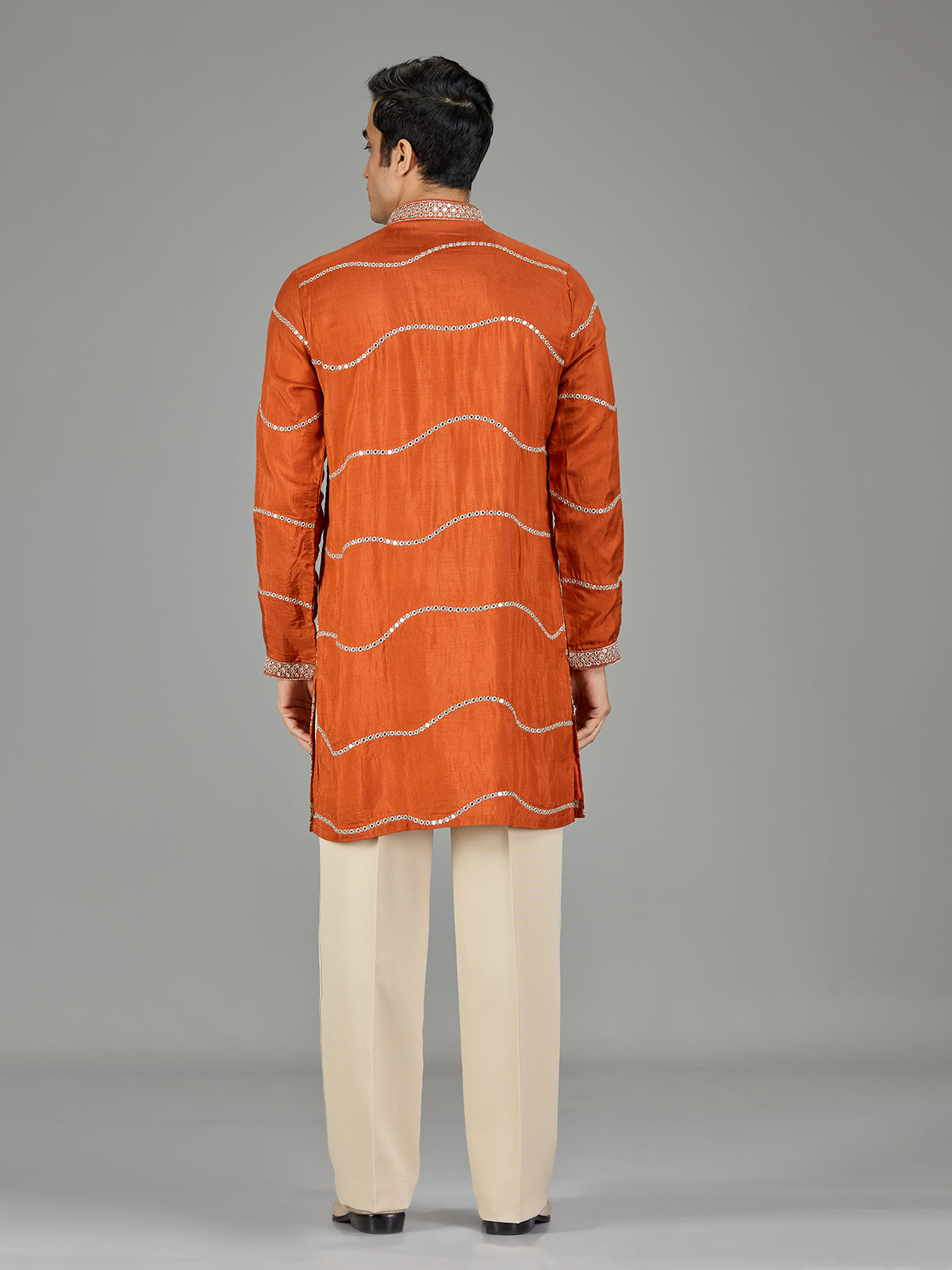 Orange gotta patti silk men kurta suit