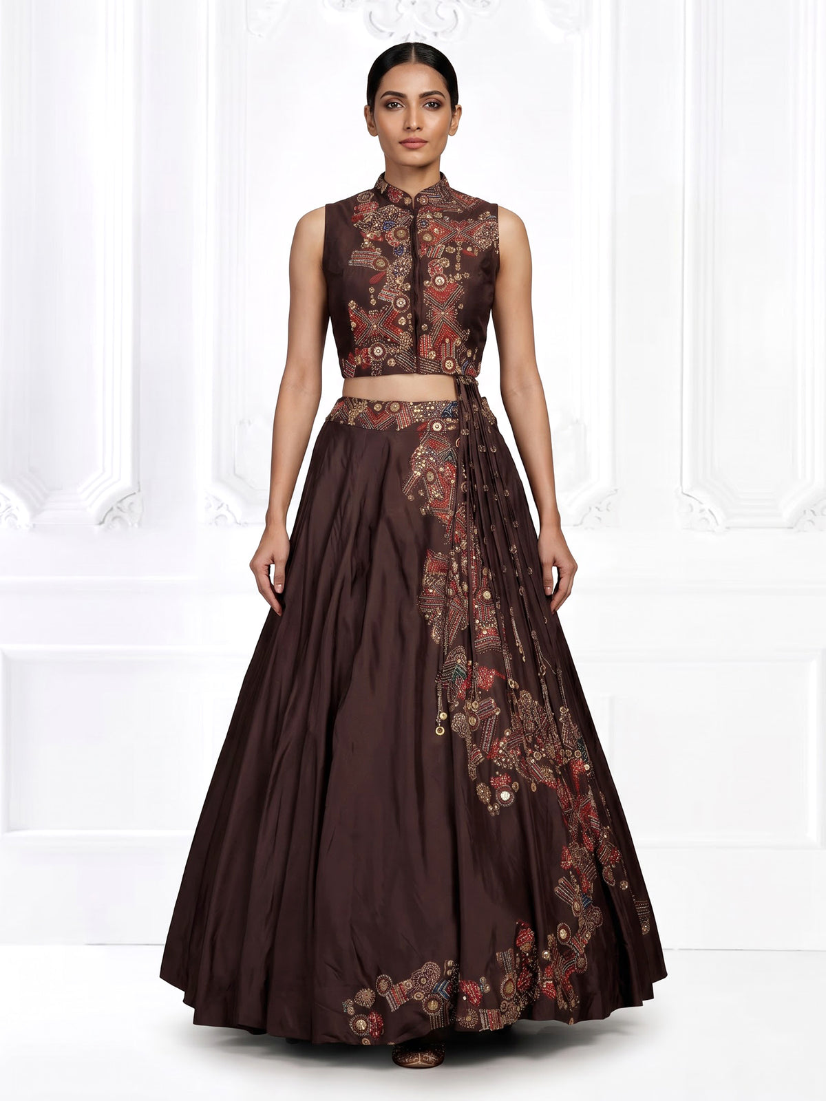 Brown tribal print designer women lehenga choli