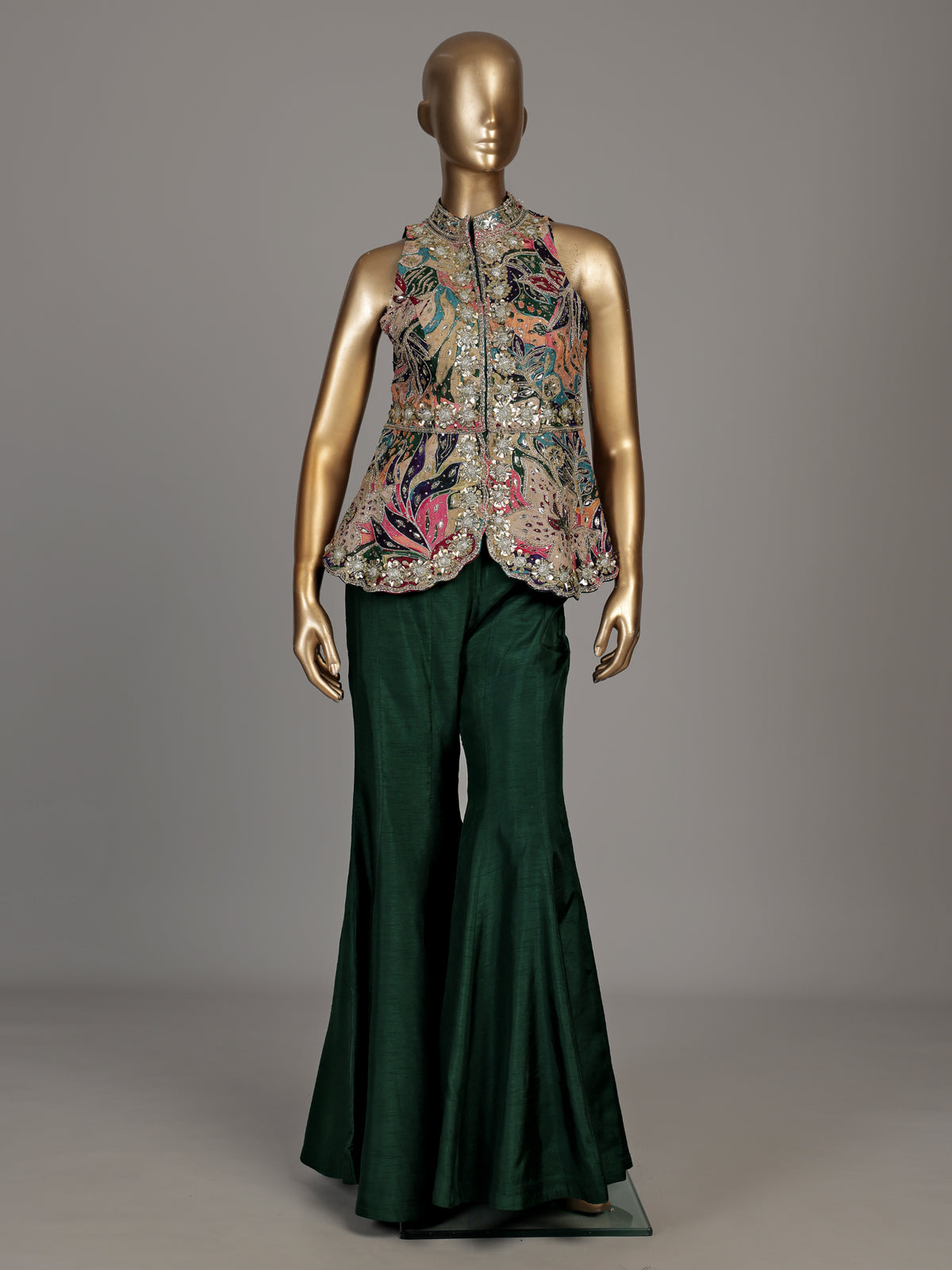 Green persian floral premium women sharara suit