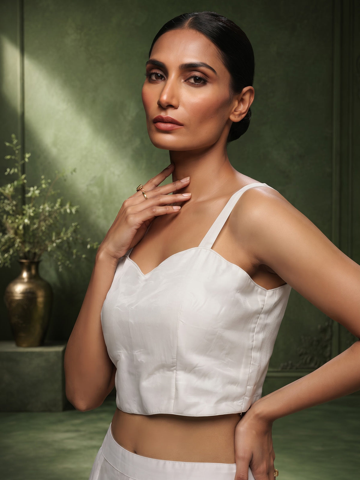 White botanical garden luxury women palazzo suit
