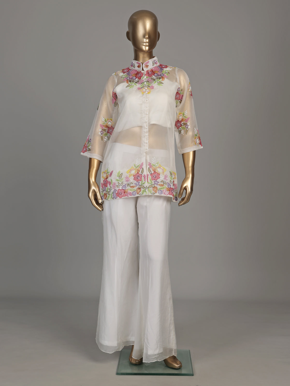White botanical garden luxury women palazzo suit