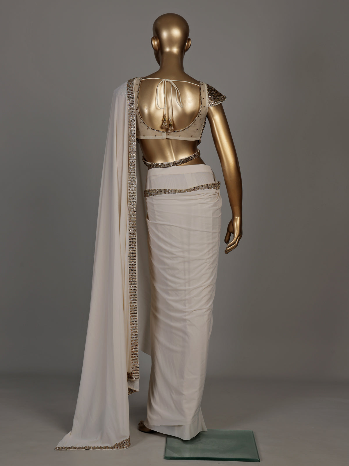 Off white grecian drape designer women ready to wear saree