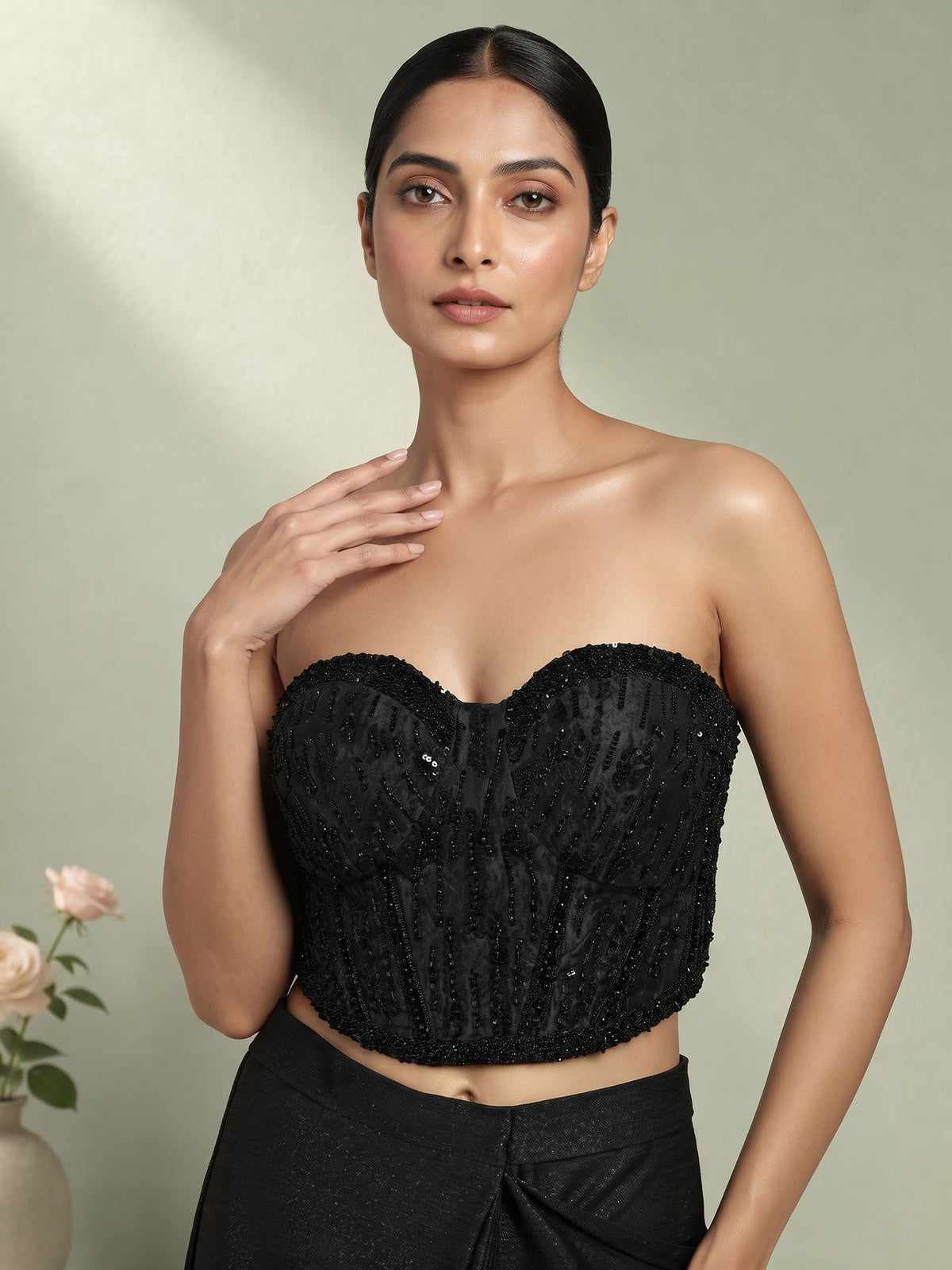 Black crystal drape designer women ready to wear saree