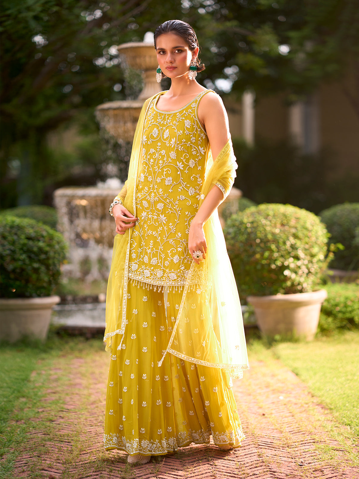 Yellow acanthus garden women sharara suit