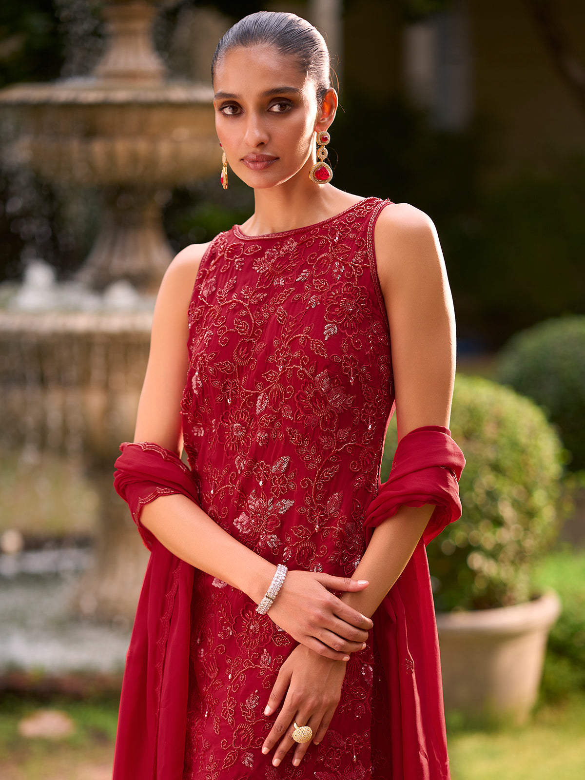 Red ivy blossom women sharara suit