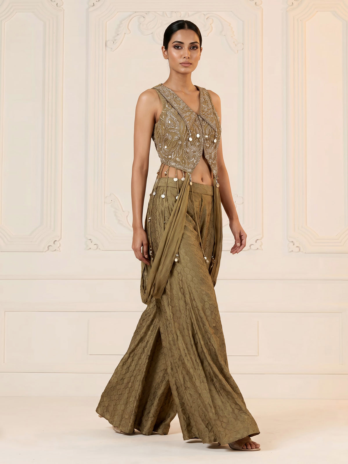 Mehendi green trellis designer women palazzo suit