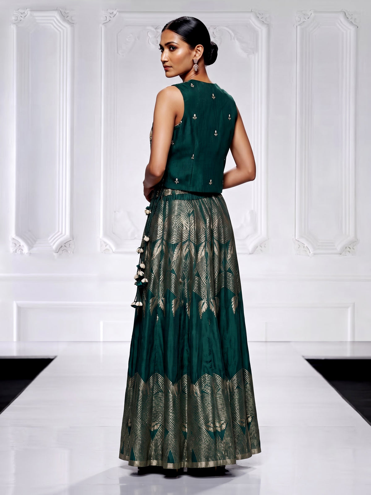 Bottle green zari jacket women palazzo suit