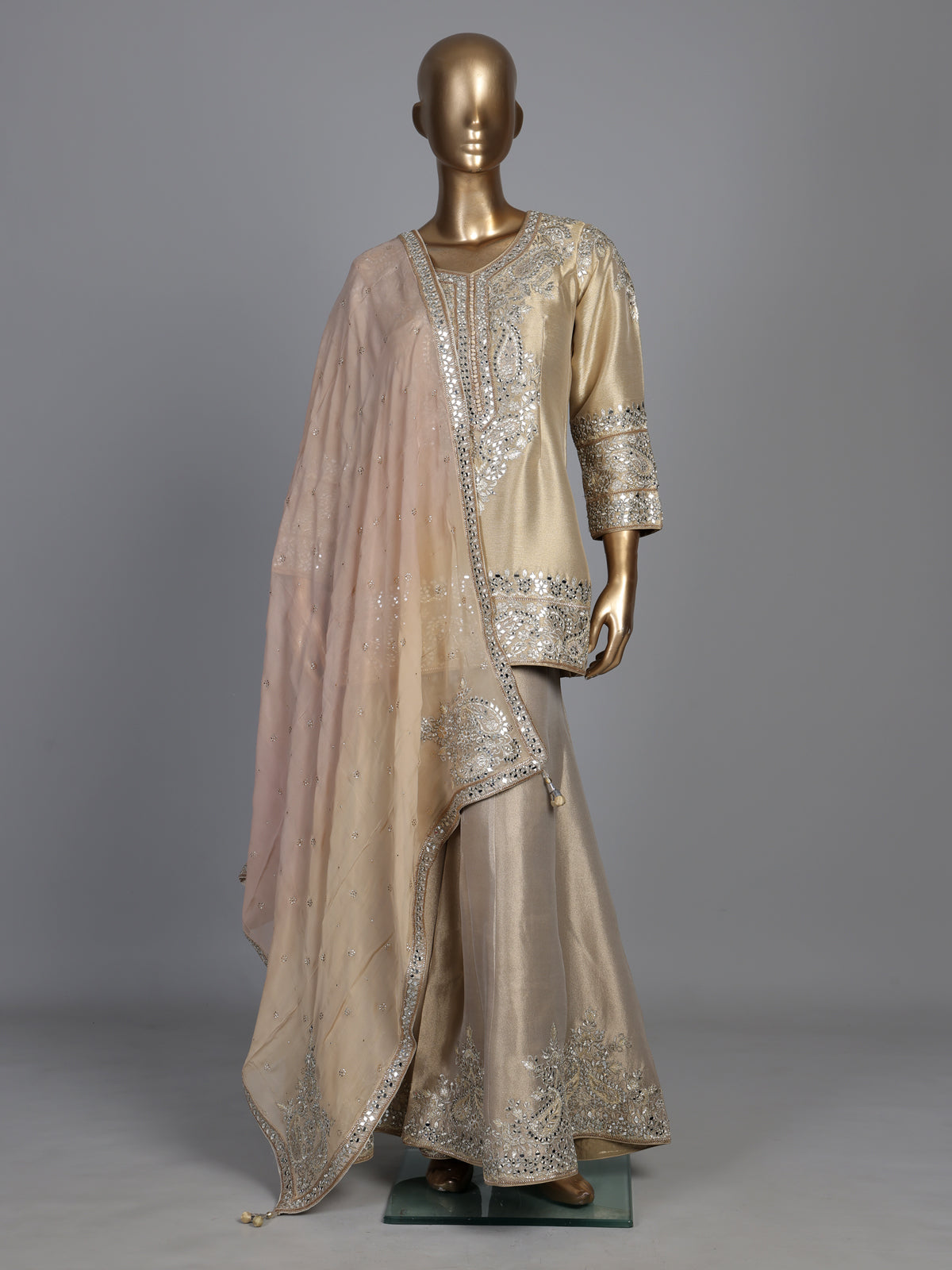 Gold ornamental women sharara suit