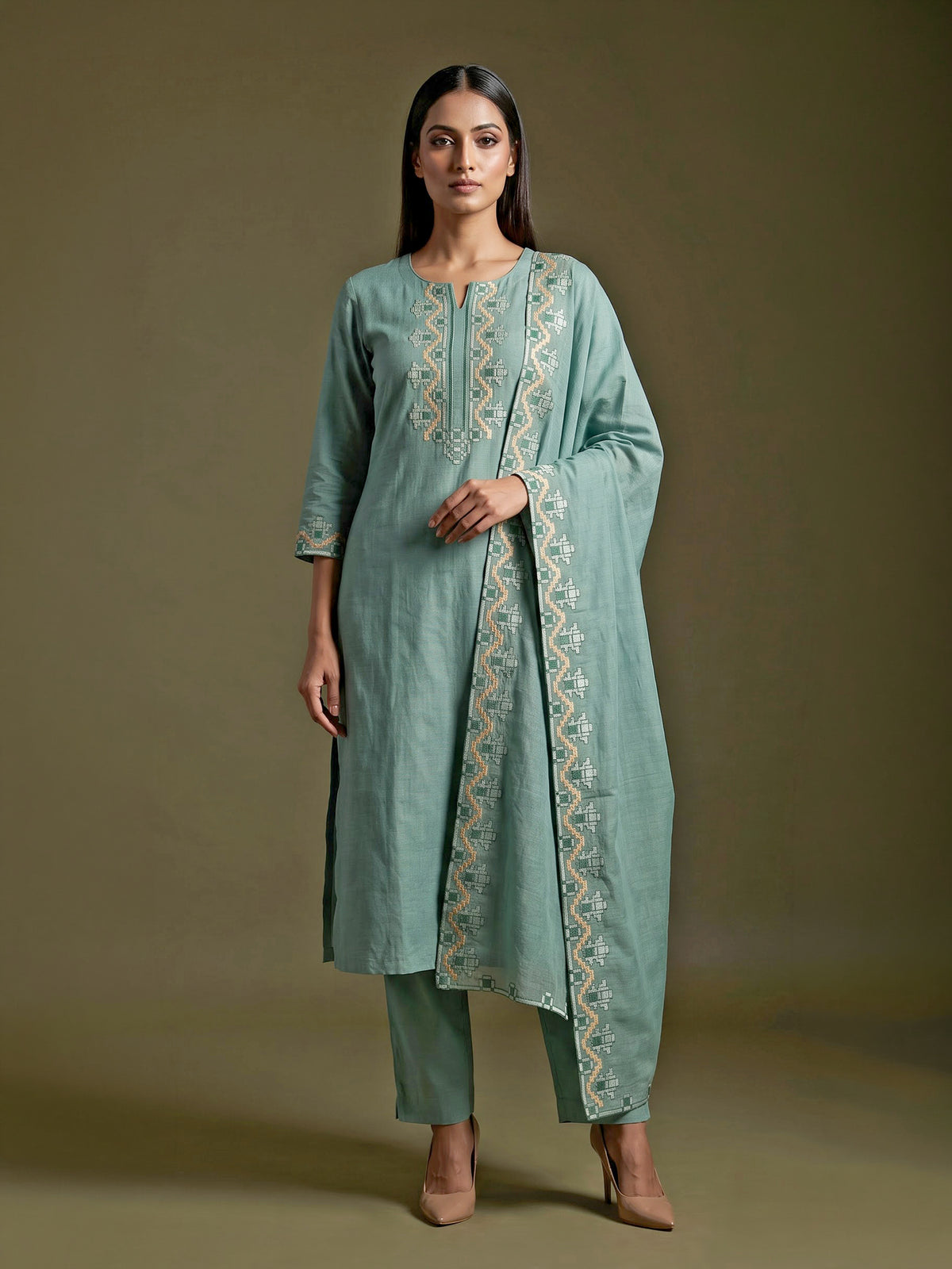 Pista green tribal chevron women pant suit