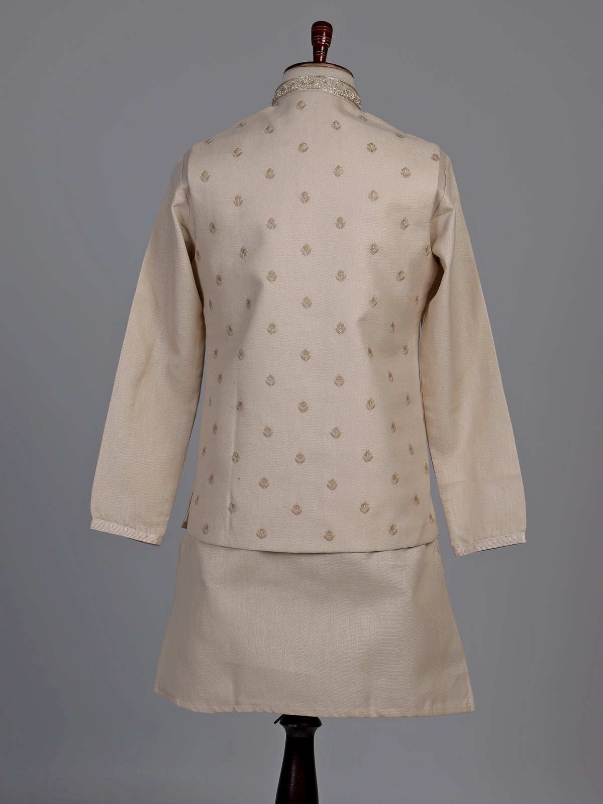 Antique beige zardosi embroidered bandhgala waistcoat set